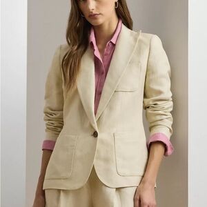 Ralph Lauren Cream Single-Button Linen Blazer